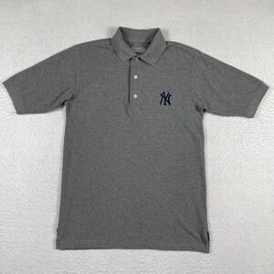 New York Yankees Polo‎ Shirt Mens Small Gray Stitches MLB Baseball Travel Casual